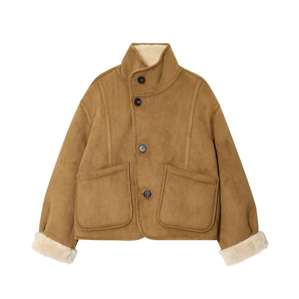 Women's Clothing Reversible Polyester Jacket – Beige Dual-Sided Coat (Streetwear Chic For Spring/Fall)_ecoleips.com