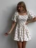 Foreign Trade Cross-border European And American Women's New Spring-summer White Cherry Print Puff Sleeve Off-shoulder_ecoleips.com
