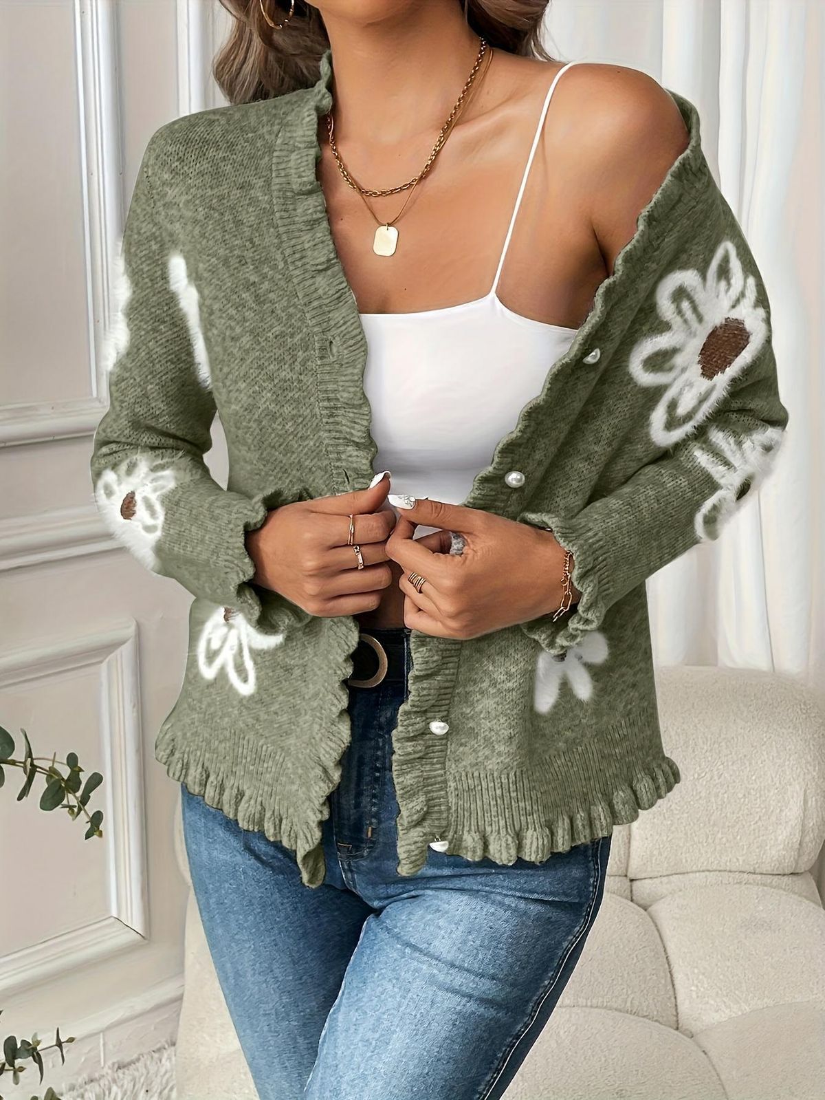 European And American Cross-border Cardigan With Floral Jacquard, Multi-color Long-sleeve Knitted Sweater Jacket_ecoleips.com