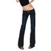 Women's Low Rise Flared Dark Wash Denim Jeans, Slim Bootcut Stretch Casual Pants For Daily Streetwear, Y2K Vintage High Stitching Bell Bottoms For Eve_ecoleips.com