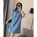 Plus Size Denim Blue Dress For Women – Oversized Casual Short Sleeve T-Shirt Dress, Summer Loose Fit Midi Length For Curvy Ladies (2XL-4XL)_ecoleips.com