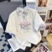 Trendy Love Print Checkered Patchwork Fake Two-Piece Tee With Lace Trim High-Waist Jeans Set_ecoleips.com