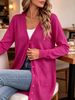 Hot Pink V Neck Pit Rib Knit Cardigan, Loose Lightweight Breathable Soft Skin-touch Button Long Sleeve Air Conditioning Jacket_ecoleips.com