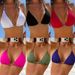 Women's Sexy Solid Color Beaded Halter Neck Bikini Top Triangle Cup New Style Swimwear_ecoleips.com