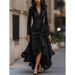 Aria Basics Aria Basics New Cross-Border European And American Women's Fashion Autumn V-Neck Coat Waist-Cinching Ruffled Elegant Dress Optimized_ecoleips.com