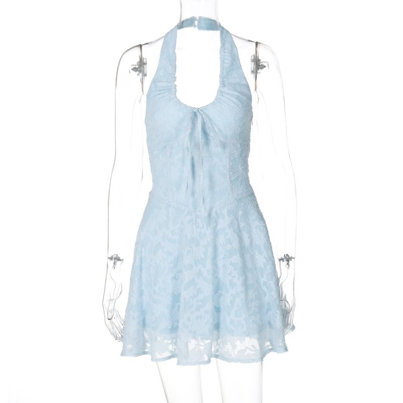 Women’s Clothing Summer New Women's Sexy Halter Neck Backless Jacquard Pure Desire High Waist Slim Dress_ecoleips.com