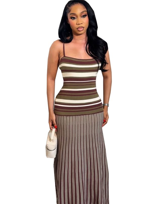 TW861 Women's Summer Fashion Color Block Backless Striped Dress European American Style Camisole Fresh Vacation Ready_ecoleips.com