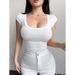 Women's Clothing Simple Casual Slim Bottom Collar Straight Shoulder Hot Girl Top Versatile T Shirt_ecoleips.com