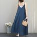 2024 Casual Loose Solid V-neck Backless Sexy Long Sleeveless Women's Party Dress_ecoleips.com