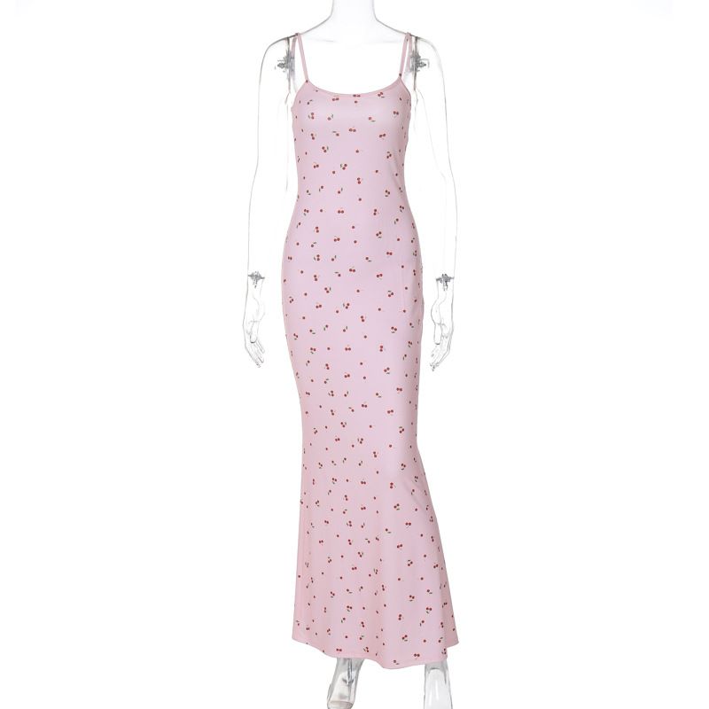 Foreign Trade New Fresh Sweet Style Strap Slim Fit Bodycon Long European And American Floral Dress For Women_ecoleips.com