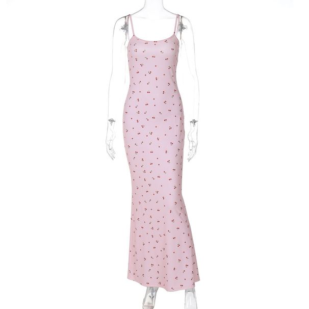 Foreign Trade New Fresh Sweet Style Strap Slim Fit Bodycon Long European And American Floral Dress For Women_ecoleips.com