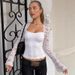 Temperament Lace Splicing Hollow Design Long-sleeved T-shirt Casual Versatile Pure Waist Basic Top_ecoleips.com