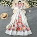 Floral Maxi Dress – Deep V-Neck & Peasant Sleeves With Button Detail (Print 1/Print 2) – Elegant A-Line Dress For Resort & Garden Parties_ecoleips.com