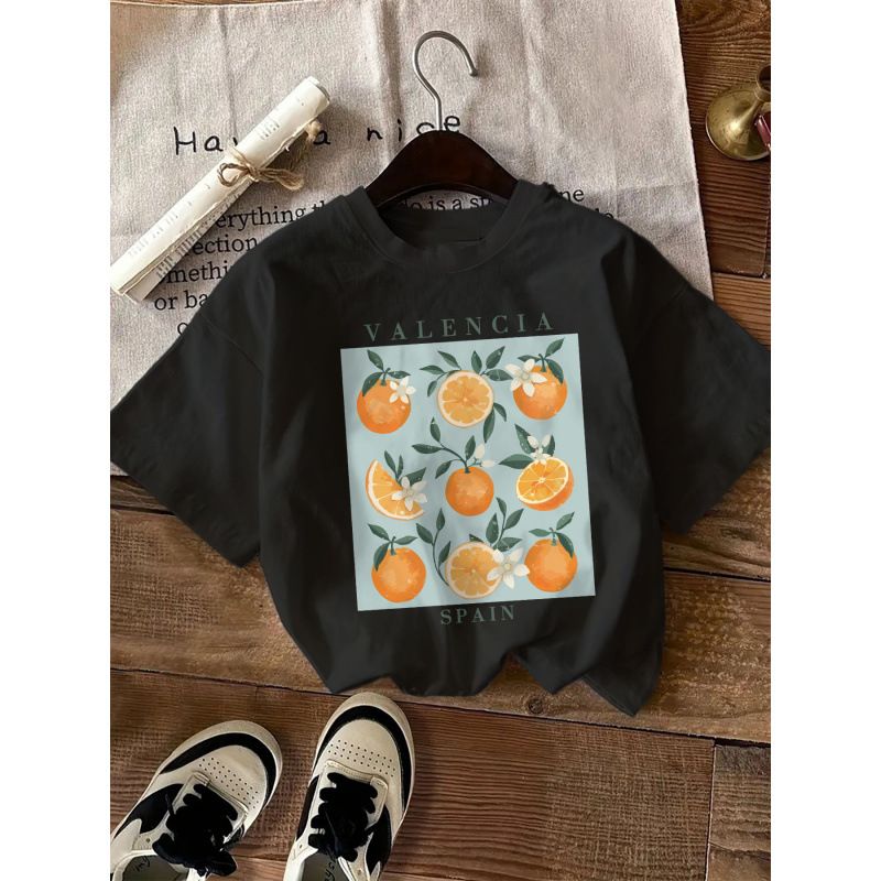 European American Style round Neck Short Sleeve T-Shirt Lemon Print Comfortable New Summer Top for Women Cross Border Hot Selling_ecoleips.com