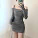WG073 New Cross-Border Sexy Off-Shoulder Collared Long-Sleeve For Spring And Autumn, Slim-Fit Waist-Cinching Pure Desire_ecoleips.com