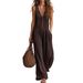 Women's V Neck Sleeveless Wide Leg Jumpsuit Casual Loose Knitted Trousers European American Style Fashionable Versatile_ecoleips.com