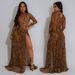 Women's Clothing Fashion Women's Sexy Leopard Print Long Sleeve Slit Dress_ecoleips.com