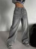 Women's Clothing Retro Smoky Gray Washed Wide Leg Jeans High Waist Loose Wide Leg Mopping Pants_ecoleips.com