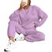 Women's Cable Knit 2 Piece Outfit Set, Long Sleeve Loose Sweater Top & Wide Leg Knit Pants, Casual Loungewear Tracksuit For Daily Wear, Soft Cozy Text_ecoleips.com