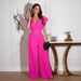 Women's Clothing New Summer Solid Color Short Sleeve Long Pants V Neck Waist Slim Jumpsuit Women's Clothing_ecoleips.com
