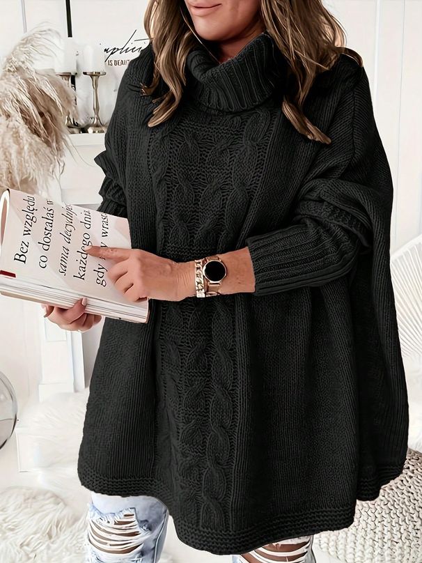 Oversized Batwing Sleeve Knit Top – Plus Size Women’s Tunic Sweater With Shawl Collar_ecoleips.com