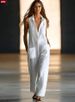 Women's Clothing Casual Loose Sleeveless Jumpsuit Single Breasted Wide Leg Pants Stylish Workwear_ecoleips.com
