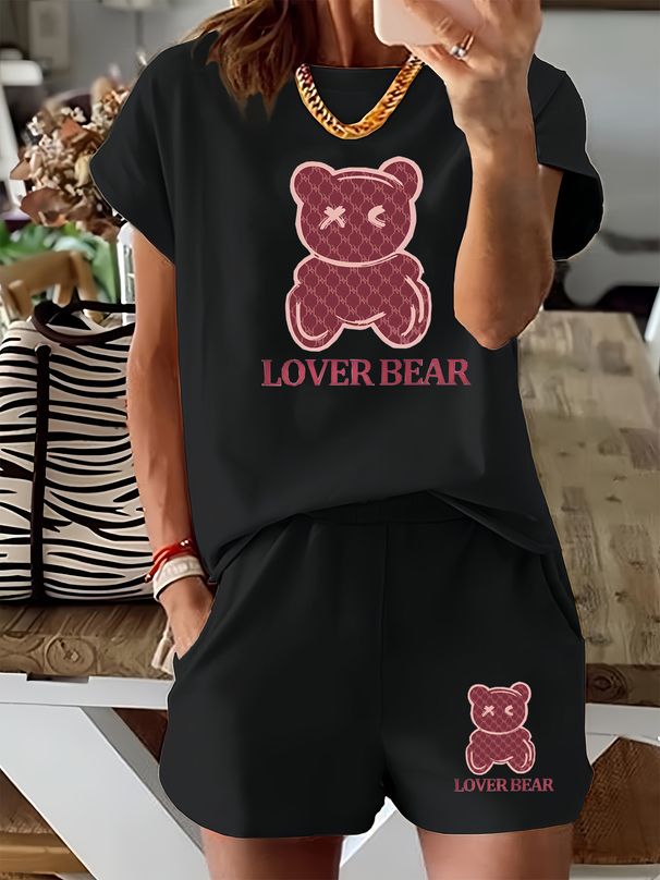 Women’s 2 Piece Outfit Set – Oversized Graphic T-Shirt And Biker Shorts Matching Set, Casual Summer Lounge Tracksuit For Daily Wear-310_ecoleips.com