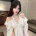 French-style Elegant Lady's Mature Sexy Off-shoulder Long-sleeve Shirt, 2025 New Sweet And Ethereal Sun-protective Top_ecoleips.com