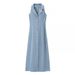 Women's Light Blue Denim Maxi Skirt Button Detail Early Spring Fashion Sexy Dress_ecoleips.com