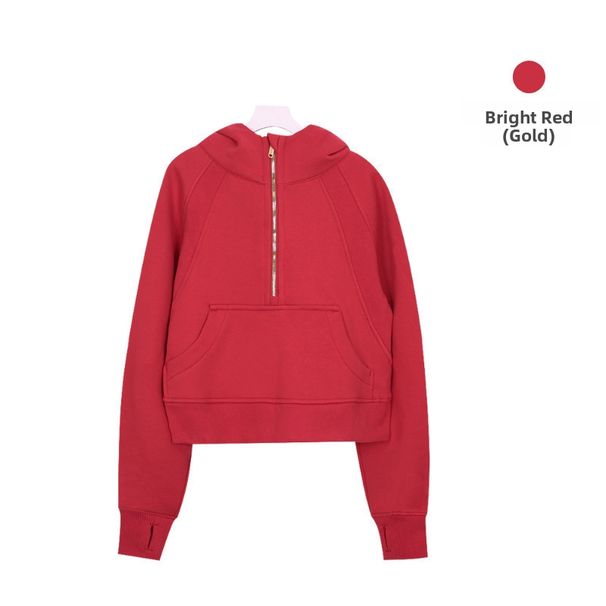 Women's Clothing Embroidered Hoodie Half Zip Loose Fit Fleece Lined Jacket Warm Top For Sports Yoga_ecoleips.com