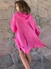 Women's Zip-Up Hoodie With Contrast Panels – Longline Cotton-Linen Blend Pullover, Oversized Streetwear Style (Rose/Gray, S-XXXL)_ecoleips.com