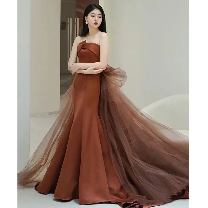 Elegant Mermaid Style Strapless Evening Gown with Short Train for Women New 2026 Toast Dress Sophisticated Engagements_ecoleips.com