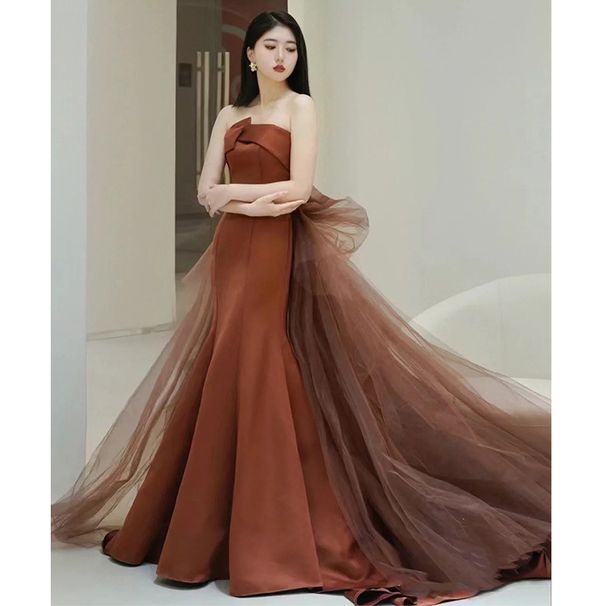Elegant Mermaid Style Strapless Evening Gown with Short Train for Women New 2026 Toast Dress Sophisticated Engagements_ecoleips.com