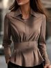 Women's Shawl Collar Long Sleeve Top Plain Color Regular Fit American Style Clothing_ecoleips.com