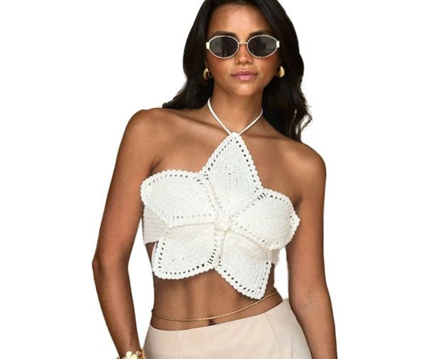 Women's Clothing Fashion Halter Neck Tie Flower Shape Top Summer New Sexy Hollow_ecoleips.com