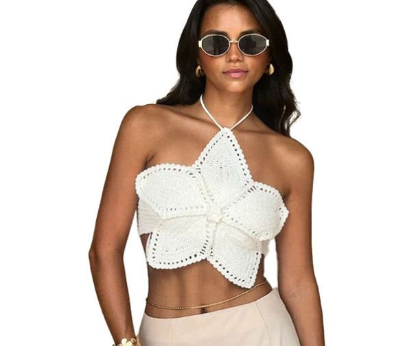Women's Clothing Fashion Halter Neck Tie Flower Shape Top Summer New Sexy Hollow_ecoleips.com