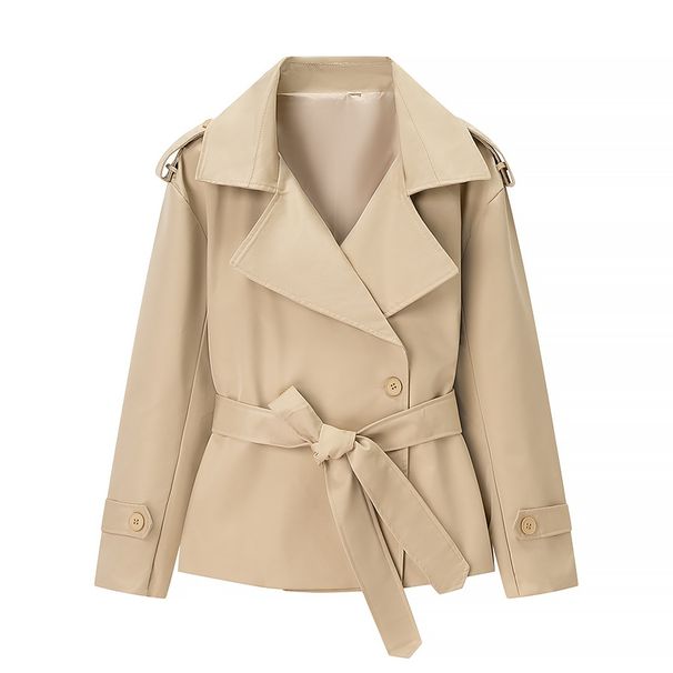Aria Basics Casual Versatile Solid Color Belted Short Jacket 2025 European American Cross-border Spring And Autumn New Coat_ecoleips.com