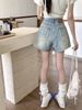 2025 New Port Style Blue High-waisted Straight Leg Jeans For Women Plus Size Slim Wide Leg Hot Pants Shorts Summer_ecoleips.com