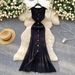 Women's Clothing Round Neck Sleeveless Knitted Dress Women's Slim-fit Slimming Metal-breasted Tight Hip Dress_ecoleips.com