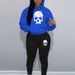 Women's Autumn And Winter Fashionable Casual Skull Pattern Printed Thick And Plush Warm Hooded Sweatshirt+sports Pants Set-772_ecoleips.com