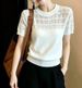 Hollow Out Knit Short Sleeve T-Shirt For Women Thin Round Neck Elegant Youthful Top Summer Style_ecoleips.com