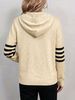 Oatmeal Striped Sleeve Pit Rib Knit Hooded Cardigan, Loose Lightweight Breathable Soft Skin-touch Zip Knit Jacket_ecoleips.com