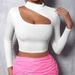 Women's Trendy Hollowed Out High Neck Long Sleeve T-Shirt Fashion Spring Summer Short Design Top_ecoleips.com