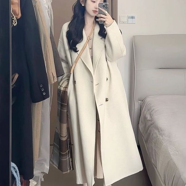 Elegant Women's Wool Coat Winter Long Sleeve Warm Fleece Lined Trench Jacket For Petite To Plus Size (Oatmeal, Black)_ecoleips.com
