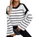 2024 Autumn Winter New Hot Sale Round Neck Loose Black And White Striped Pullover Long Sleeve Knitted Sweater For Women_ecoleips.com