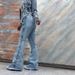 Women's Clothing Fashion High Waist Versatile Slim Fit Mopping Twist Elastic Denim Flared Pants_ecoleips.com
