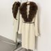 French Vintage Knit Coat With Faux Fox Fur Collar – Belted Longline Cardigan For Women (Elegant & Slimming Winter Outerwear)_ecoleips.com