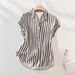 Women's Summer Striped Shirt Short Sleeve Elegant Loose Fitting Versatile Fashionable Top_ecoleips.com