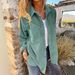 Women's Corduroy Shirt Jacket – Vintage Rivet Pocket Overshirt With British Style (S-XXL, Green/Brown)_ecoleips.com