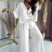 Women's Clothing Hot Sale V Neck Bat Sleeve Top Lace Up Casual Pants Two Piece Set_ecoleips.com